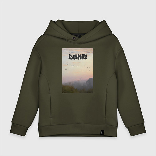 Детское худи оверсайз Denis птицы в небе / Хаки – фото 1