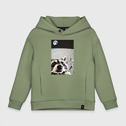 Толстовка оверсайз детская Енот на луне делает селфи, цвет: авокадо