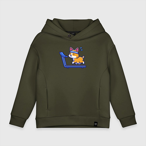 Детское худи оверсайз Собачка на беговой дорожке / Хаки – фото 1