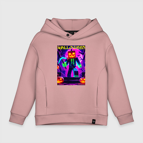 Детское худи оверсайз Майнкрафт и хэллоуин коллаба - нейроарт / Пыльно-розовый – фото 1