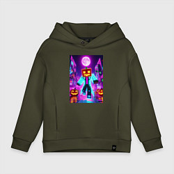 Толстовка оверсайз детская Neon halloween and Minecraft - collaboration, цвет: хаки