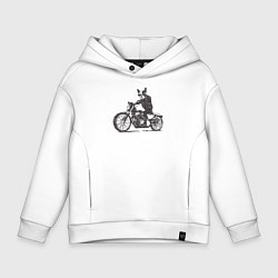 Детское худи оверсайз Бостон-Терьер Байкер на Мотоцикле Чоппере