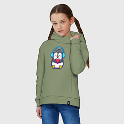 Толстовка оверсайз детская Милый пингвин с сердечком, цвет: авокадо — фото 2