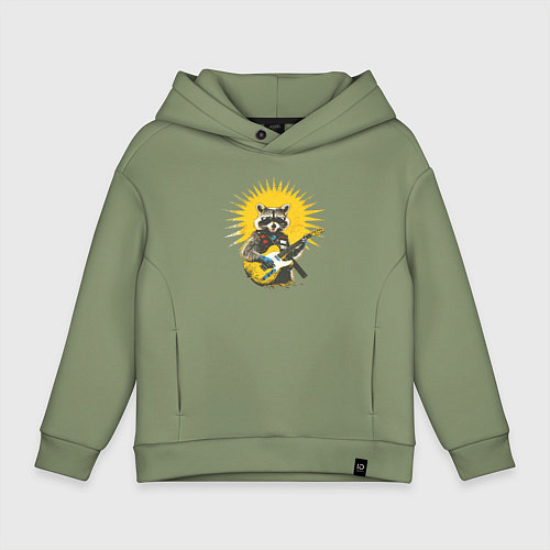 Детское худи оверсайз Енот рокер / Авокадо – фото 1