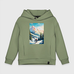 Детское худи оверсайз Лыжник в горах