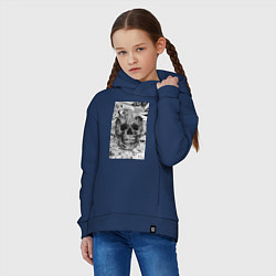 Толстовка оверсайз детская Череп черно-белый, цвет: тёмно-синий — фото 2