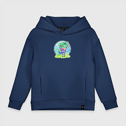 Толстовка оверсайз детская Футболист динозавр, цвет: тёмно-синий