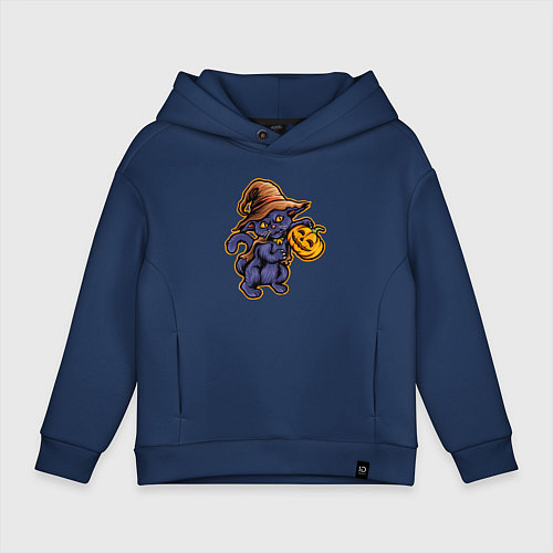 Детское худи оверсайз Кошка ведьмочка / Тёмно-синий – фото 1