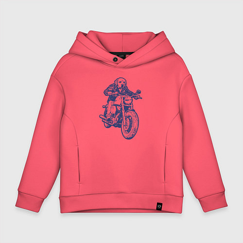 Детское худи оверсайз Лабрадор байкер на мотоцикле чоппере / Коралловый – фото 1