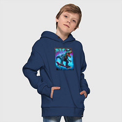 Толстовка оверсайз детская Dude tyrannosaur on a skateboard - ai art, цвет: тёмно-синий — фото 2
