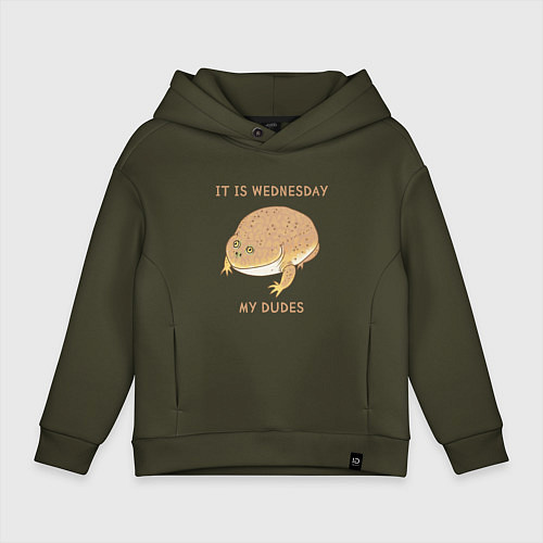 Детское худи оверсайз Жаба из мема среда мои чуваки / Хаки – фото 1