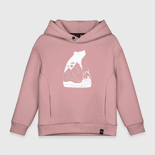 Детское худи оверсайз Домик и мишка / Пыльно-розовый – фото 1
