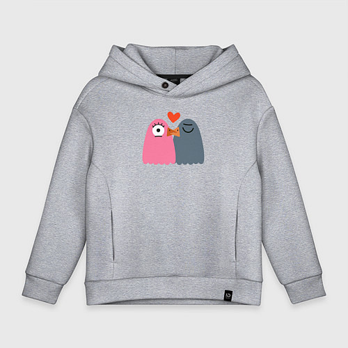 Детское худи оверсайз Влюблённые птенчики / Меланж – фото 1