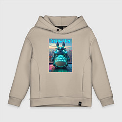 Толстовка оверсайз детская Cyber Totoro - neon glow fantasy, цвет: миндальный