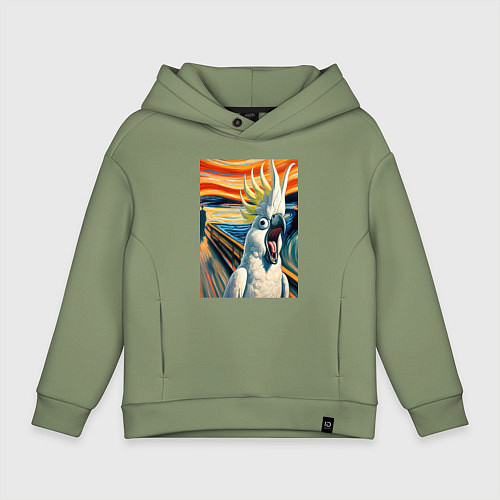 Детское худи оверсайз Попугай какаду кричит на картине Эдварда Мунка - м / Авокадо – фото 1