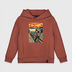 Толстовка оверсайз детская Оса кричит на картине Эдварда Мунка - мем искусств, цвет: кирпичный