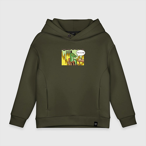 Детское худи оверсайз This is fine - 2025 / Хаки – фото 1