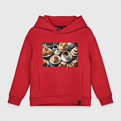 Толстовка оверсайз детская Кофе и пирожные, цвет: красный