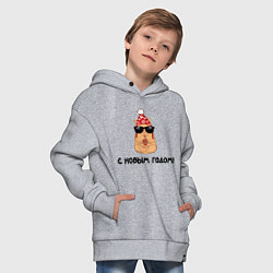 Толстовка оверсайз детская Мем капибара в очках: с новым годом, цвет: меланж — фото 2