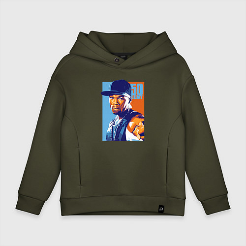 Детское худи оверсайз 50 cent rapper / Хаки – фото 1