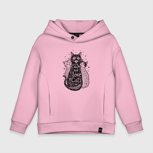 Детское худи оверсайз Keep calm and love cats / Светло-розовый – фото 1