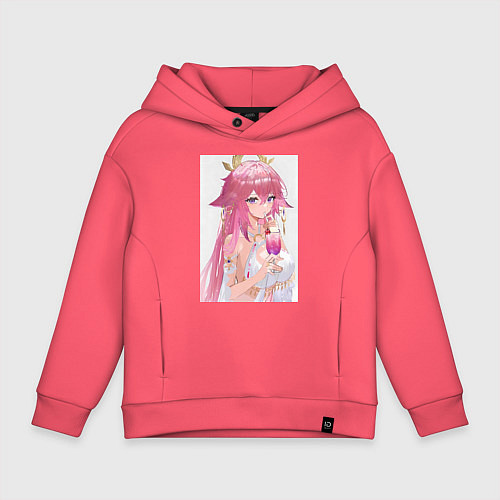 Детское худи оверсайз Genshin Impact Яэ Мико / Коралловый – фото 1