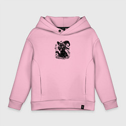 Детское худи оверсайз Черный кот в шляпе ведьмы тату