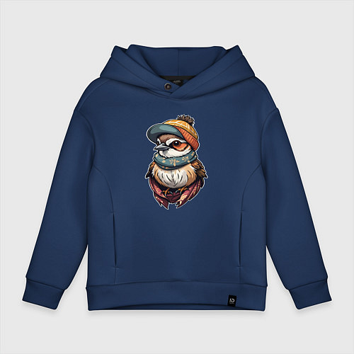 Детское худи оверсайз Модный воробей / Тёмно-синий – фото 1