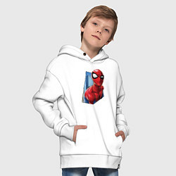 Толстовка оверсайз детская Человек-паук и город, цвет: белый — фото 2