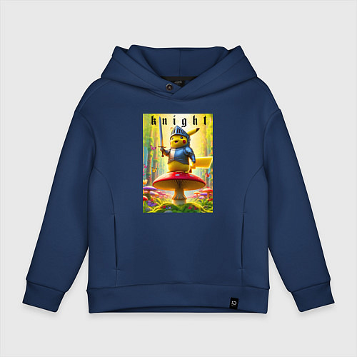 Детское худи оверсайз Пикачу - рыцарь на мухоморе / Тёмно-синий – фото 1