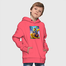 Толстовка оверсайз детская Рыцарь Пикачу на боевой улитке, цвет: коралловый — фото 2