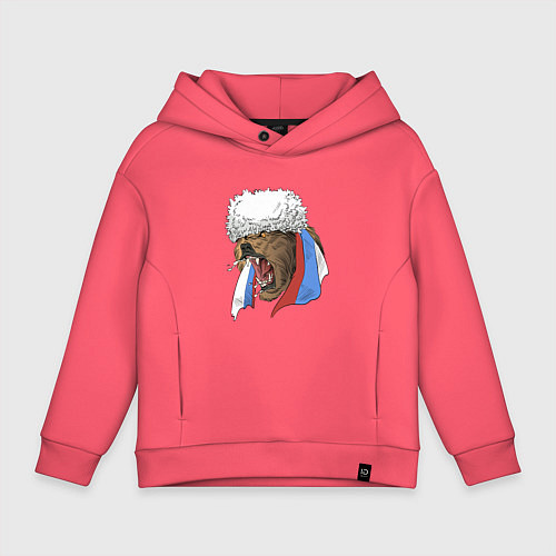 Детское худи оверсайз Русский медведь арт / Коралловый – фото 1