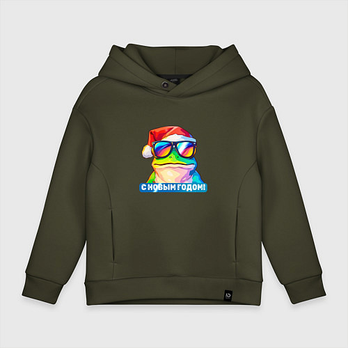 Детское худи оверсайз С новым годом от лягушки / Хаки – фото 1