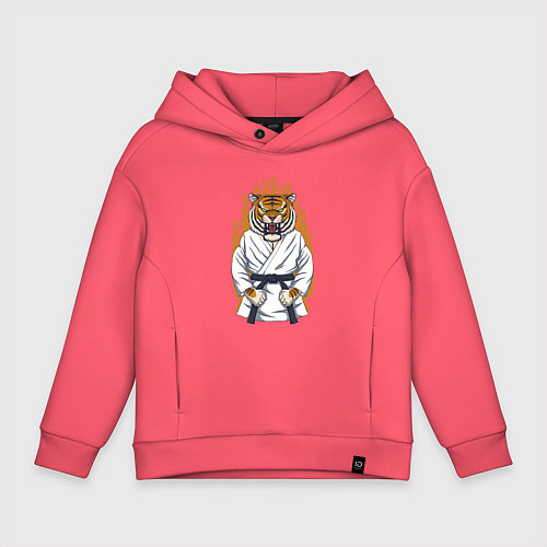Детское худи оверсайз Карате тигр / Коралловый – фото 1