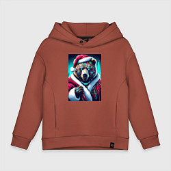 Толстовка оверсайз детская Cyber bear - Santa Claus, цвет: кирпичный