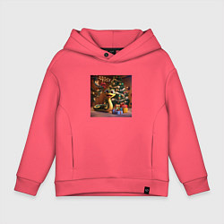 Толстовка оверсайз детская Веселая Новогодня змейка с подарками, цвет: коралловый