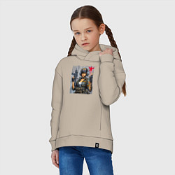 Толстовка оверсайз детская Cool military girl - graffiti, цвет: миндальный — фото 2