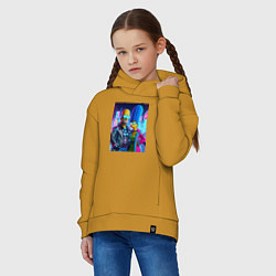 Толстовка оверсайз детская Гомер и Мардж Симпсоны - киберпанк, цвет: горчичный — фото 2