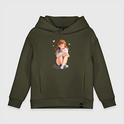 Детское худи оверсайз Белый хомяк и счастливая девушка