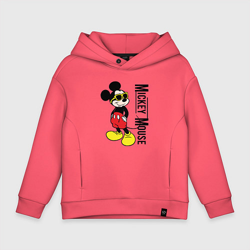 Детское худи оверсайз Микки Маус и надпись / Коралловый – фото 1