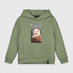 Толстовка оверсайз детская Cat meme - japan style, цвет: авокадо