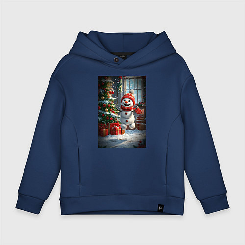 Детское худи оверсайз Веселый снеговик / Тёмно-синий – фото 1