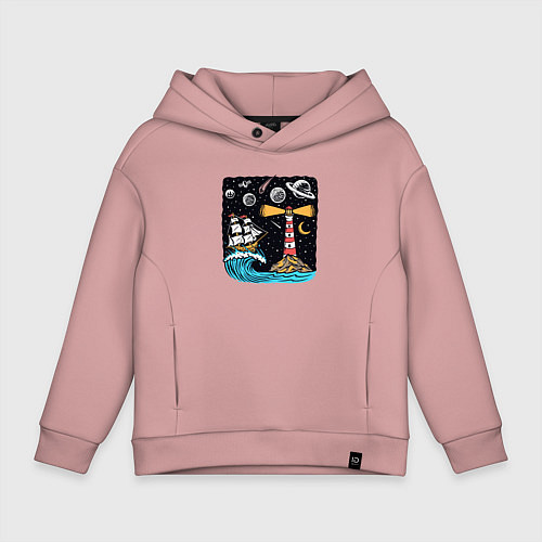 Детское худи оверсайз Маяк и парусник / Пыльно-розовый – фото 1