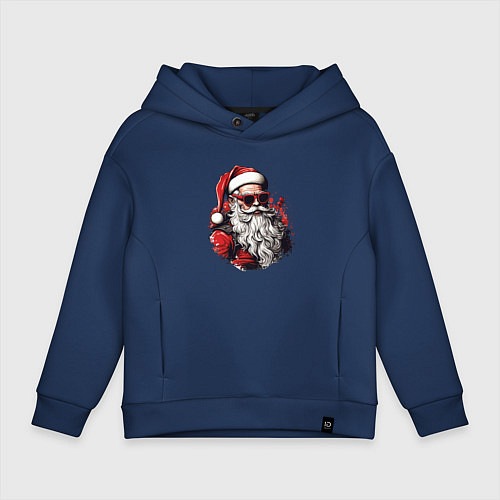 Детское худи оверсайз Санта рождественский хипстер / Тёмно-синий – фото 1