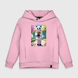 Детское худи оверсайз Панда с букетом тюльпанов