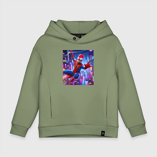 Детское худи оверсайз Homer Simpson and Spider man - collaboration / Авокадо – фото 1