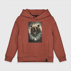 Толстовка оверсайз детская Оскаленная морда медведя, цвет: кирпичный