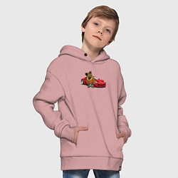 Толстовка оверсайз детская Чиловый парень на красном автомобиле, цвет: пыльно-розовый — фото 2