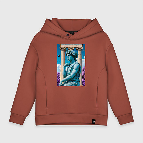 Детское худи оверсайз Античный персонаж на фоне колонн / Кирпичный – фото 1