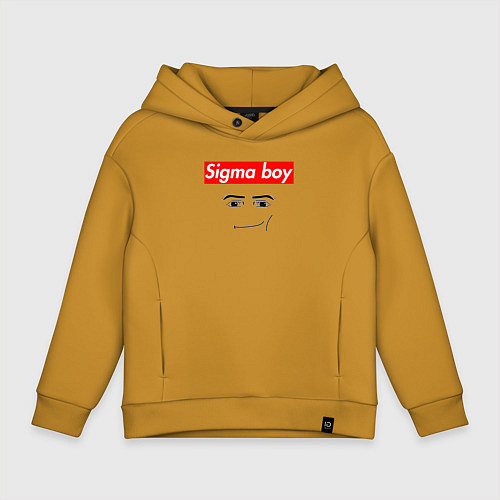Детское худи оверсайз Sigma boy roblox face - gaming meme collab / Горчичный – фото 1
